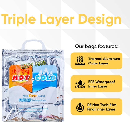Frozen (10, 16"x19.25") Superio Hot and Cold Insulated Bags for Food Delivery, Grocery Shopping Bags, Food Storage