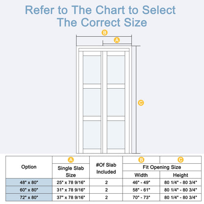 Paintable Sliding Closet Doors, 48" x 80" Bypass Slidng Door Panels with Hardware Kit, 3-Lite Frosted Glass Panle Door Slab Shaker for Bedroom/Closet/Barn - Assemble Required