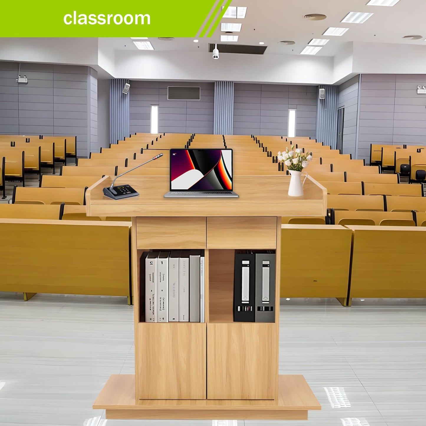 Wooden Podium Stand for Church Wooden Speaking Lectern with Drawers and 3 Levels of Storage Lecterns and Podiums Pulpit Stand for Churches Classroom Conference Room (Natural Wood Color, 39.4 * 20in)
