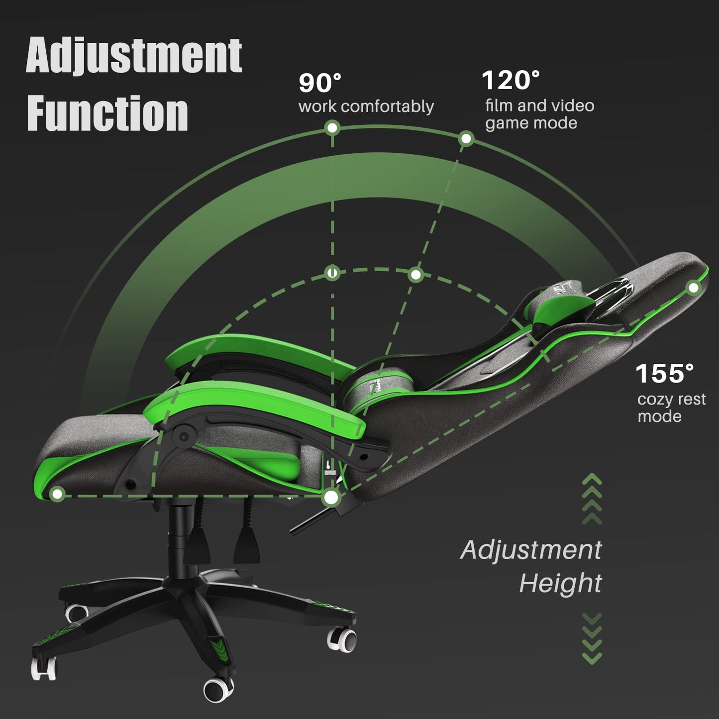 Bigzzia Gaming Chair, Ergonomic Video Game Chairs with Pillow and Lumbar Support, Racing Style Height Adjustable Computer Chair with 360°-Swivel Seat for Adults and Teens