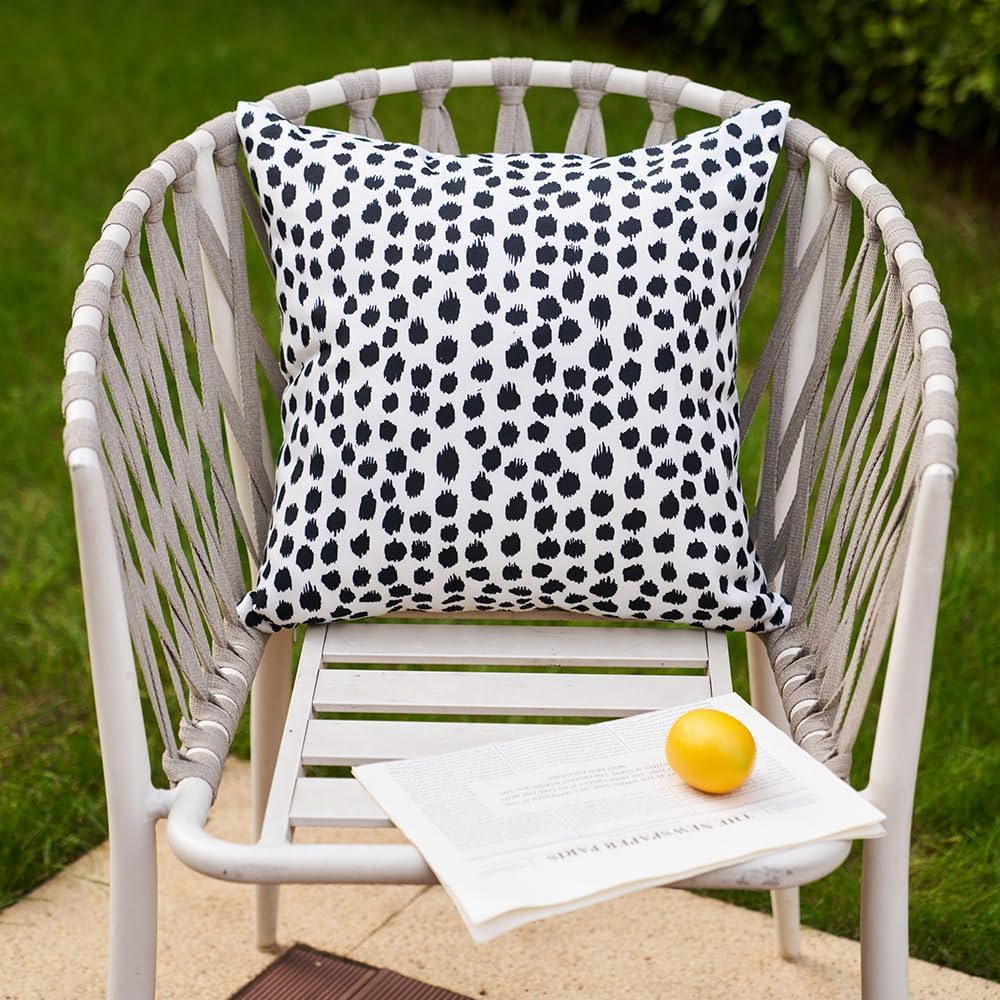Set of 2 Black Polka Dot Outdoor Pillow Covers, 20x20 Waterproof Decorative Cases for Summer Outdoor Sofa Bed Cushion