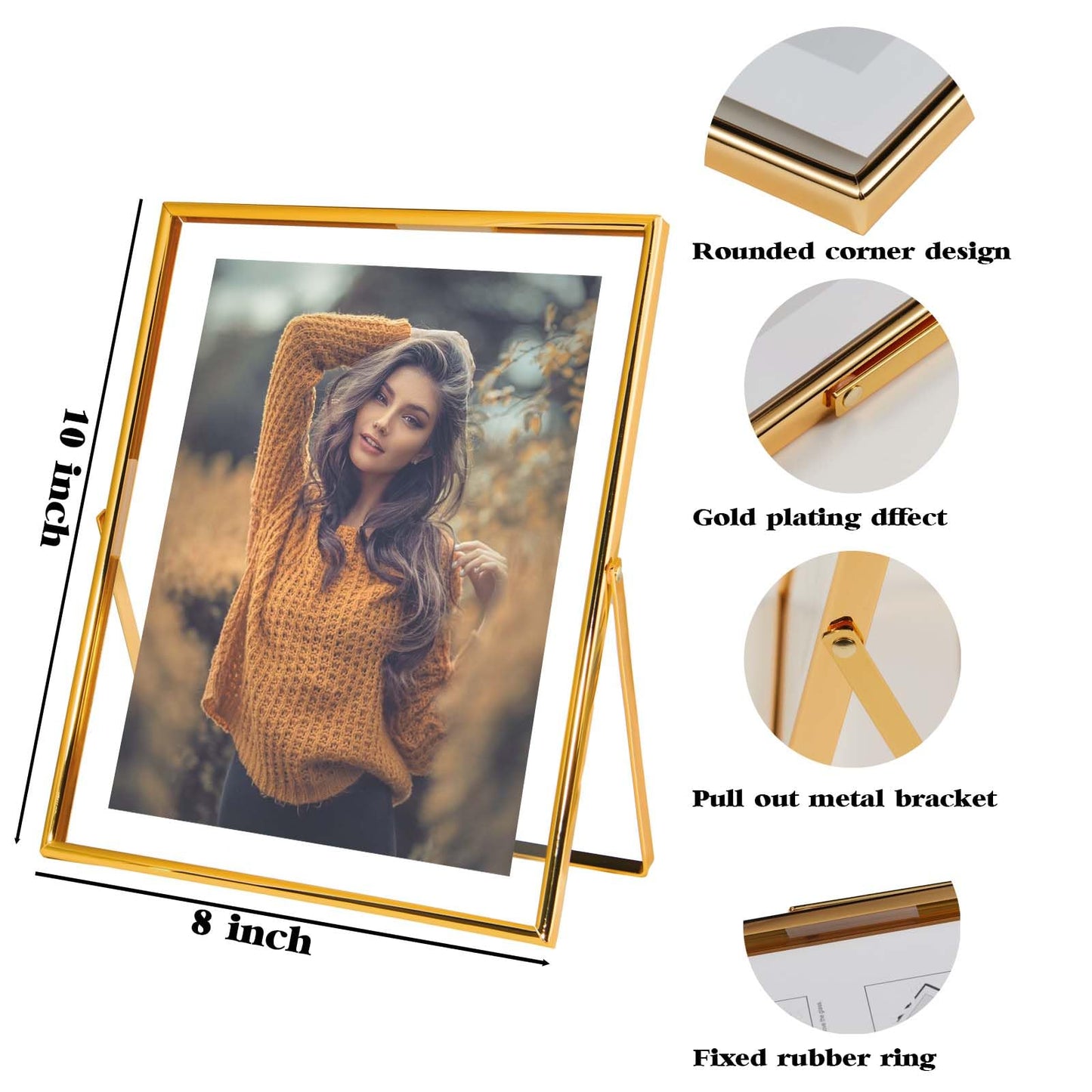 xinkerco 8X10 Gold Floating Picture Frame, Tabletop Metal Tempered Glass Picture Frames for Picture 7x9, 6x8, 5x7, Gift for Birthday, Festival, Wedding, Home or Office Decor (gold, 5x7, Vertical)