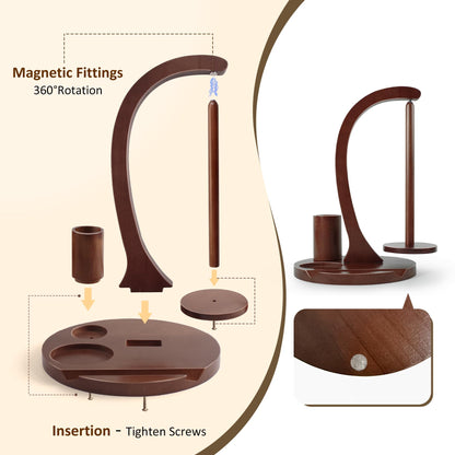 Sewovvmu Crochet Yarn Holder, Yarn Spinner for Crocheting with Phone Stand & Crochet Accessories Storage, Crochet Gift for Knitting Lovers (Brown)