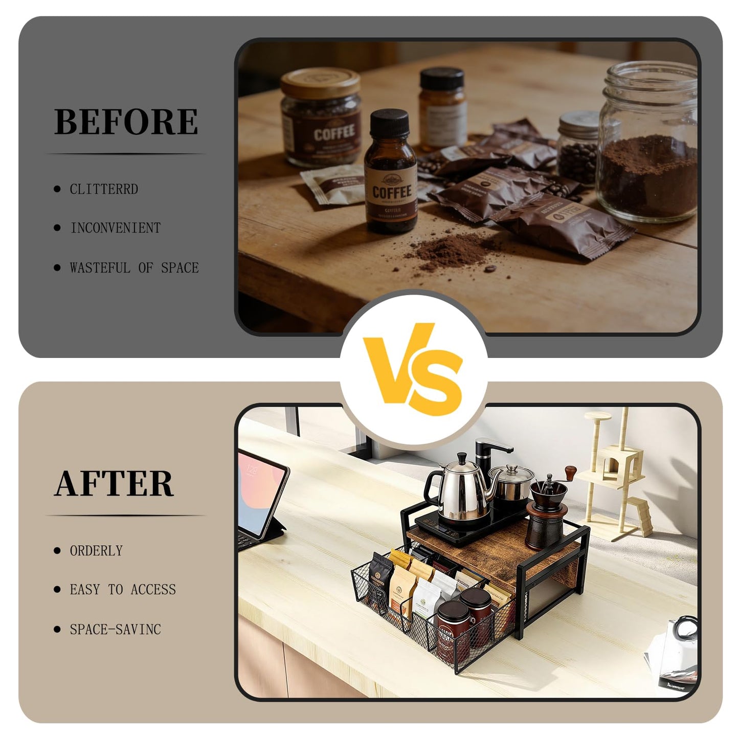 ULIKEUS Tea Bag Organizer Wood Tea Organizer with 8 Compartments Storage Chests Tea Station Chest Display Container Box for Countertop Kitchen