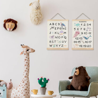 123 12x16 Set 2 Supwhd Ocean Nursery Decor, Alphabet Numbers Ocean Animals Poster Hanger Frame, Sea Animals ABC