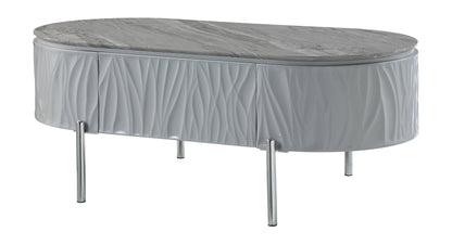 Acme Yukino Contemporary Wood/Metal Coffee Table in Gray High Gloss and Chrome