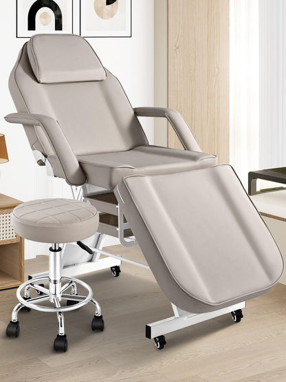 Hicomony Tattoo Chair for Client with Rolling Stool and Wheels, Tattoo Bed Adjustable Beauty Salon Spa Table 360 Swivel Facial Beds for Esthetician Bed
