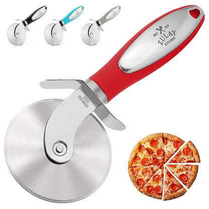 Zulay Kitchen Large Pizza Cutter Wheel - Premium Stainless Steel Pizza Slicer - Easy To Clean & Cut Pizza Wheel - Super Sharp, Non-Slip Handle & Dishwasher Friendly - Red