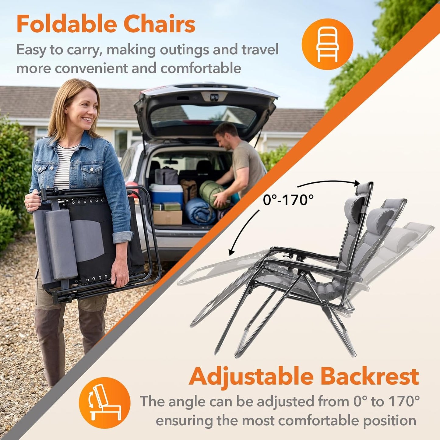 400 lbs, Sweetcrispy Zero Gravity Chairs, Foldable Patio Reclining Chairs with Adjustable Pillow & Cup Holder