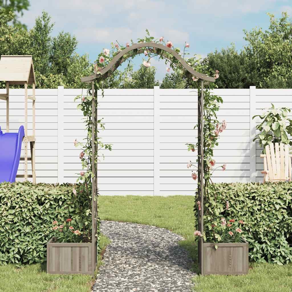 Large Wooden Garden Arch Grey Solid Firwood Pergola with Integrated Planters for Natural Wood Garden Structure