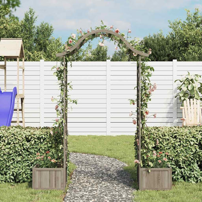 Wooden Garden Arch with Planter Box, Large Grey Firwood Pergola for Climbing Plants, Decorative Entryway for Backyard, Patio, and Lawn Decor