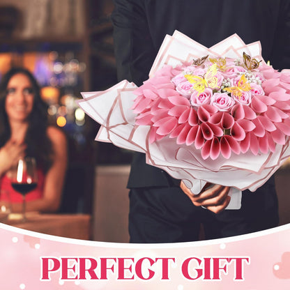 Marspark Graduation Money Bouquet Flower Kit Gift Included 20 Sheet Flower Wrapping Paper 36 Fake Flowers 100 Bamboo Skewer Floral Foam Block for Mother's Day Anniversary Wedding(Pink,Classic)