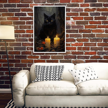 Kisappeared Vintage Gothic Wall Art Black Cat Candle Poster Halloween Artwork Print Canvas Victorian Style Dark