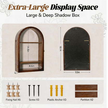 Shadow Box Frame 10x16 Large Shadow Boxes Display Cases with Removable Shelves, Linen Back & Acrylic Door, Memory Box for Medals, Photos, Wedding Bouquet, Keepsakes & Pet Memorials Walnut
