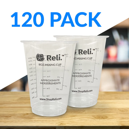 Reli. (120 Pcs) 8 oz Paint Mixing Cup/Resin Mixing | Disposable Measuring Cups | Clear Plastic Measure | Use for Paint, Epoxy Resin, Pigments