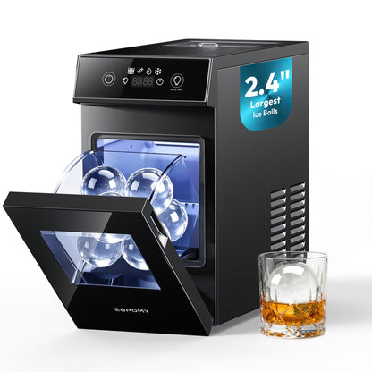 EUHOMY 2.4" Ice Ball Maker Countertop, 2Pcs Ready in 60Mins, 48Pcs/Day, 8H Timer, Self-Cleaning Sphere Ice Maker Machine with Crystal Clear Ice, Round Ice Cube Maker for Whiskey & Bourbon