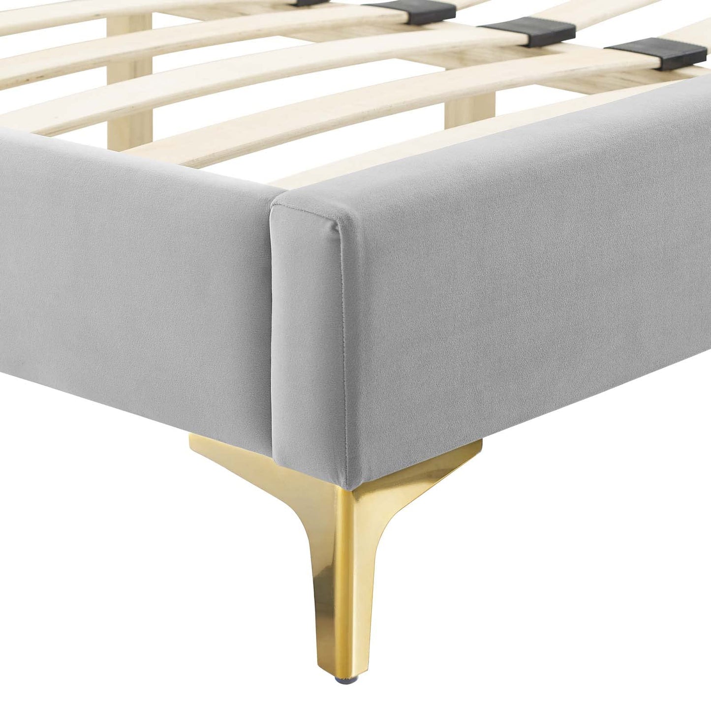 Modway Performance Velvet Full Platform Bed in Light Gray with Gold Legs