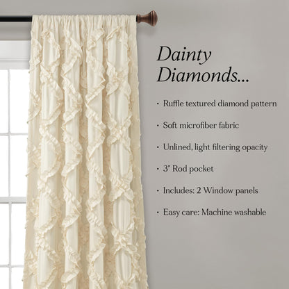 Lush Decor, Ivory Ruffle Diamond Curtains Textured Window Panel Set for Living, Dining Room, Bedroom (Pair), 84” x 54, 2 Count