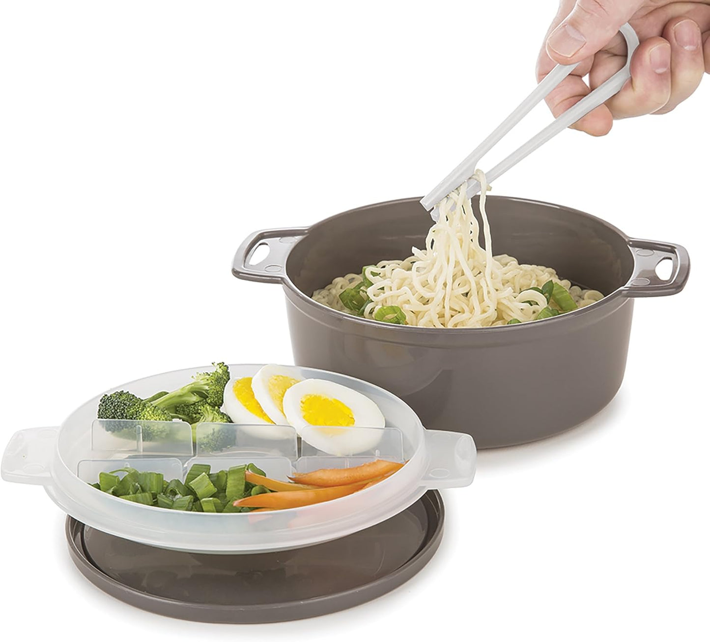 PrepSolutions 4-Piece Microwave Ramen Bowl To-Go - Gray, Includes Soup Spoon, Dishwasher Safe, BPA-Free