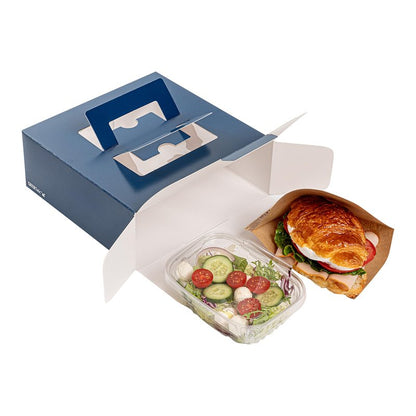 Restaurantware Cater Tek 9 x 9 x 3.5 Inch Cake Boxes 50 Disposable Lunch Boxes - Display Window Pop-Up Handles Frenchie Paper Pastry Boxes Grease Impermeable Shipped Flat