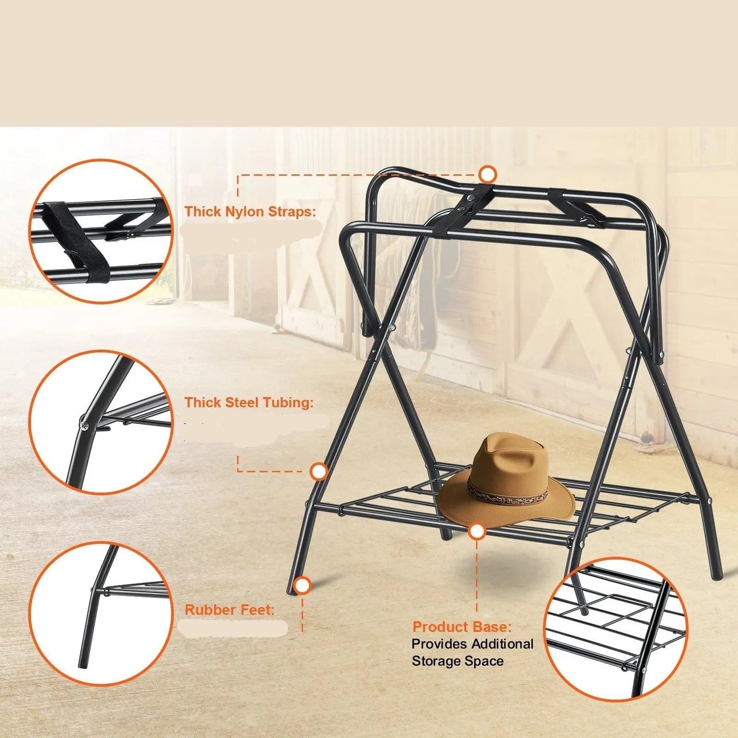 CHYLMAPHEN 1pc Folding Saddle Rack Portable Freestanding Horse Saddle Stand 132 LBS for Horses Blanket Stall Supplies Accessories