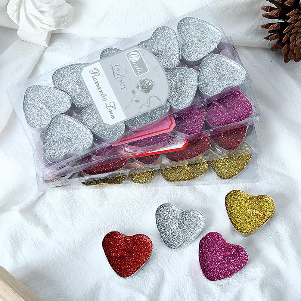 Bling Bling Heart-Shaped Tealight Candles, 10PCS Love Romantic Candle with 100PCS Silk Rose Petals for Weddings,