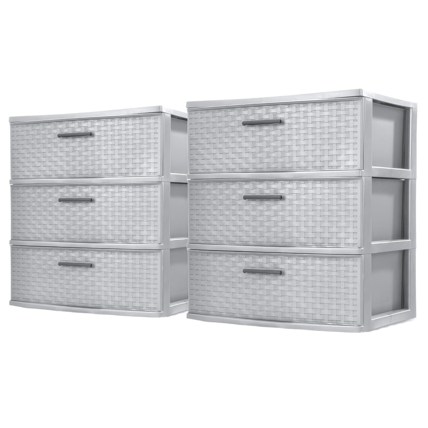Sterilite 2-Pack 3-Drawer Wide Weave Tower, Storage Closet Organizer, Cement - Plastic Drawers and Containers for Bedroom, Cabinet, Clothes, Dresser, and Kitchen Pantry Organization