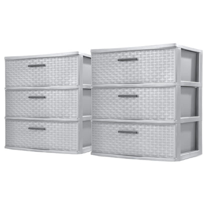 Sterilite 2-Pack 3-Drawer Wide Weave Tower, Storage Closet Organizer, Cement - Plastic Drawers and Containers for Bedroom, Cabinet, Clothes, Dresser, and Kitchen Pantry Organization