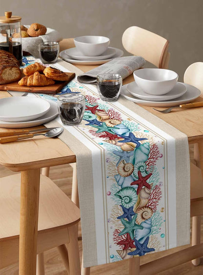 Lsrtoss 70 Inches 13" 70" Rustic Coastal Table Runner Long, Nautical Starfish Farmhouse Dress Scarves, Beach Coral
