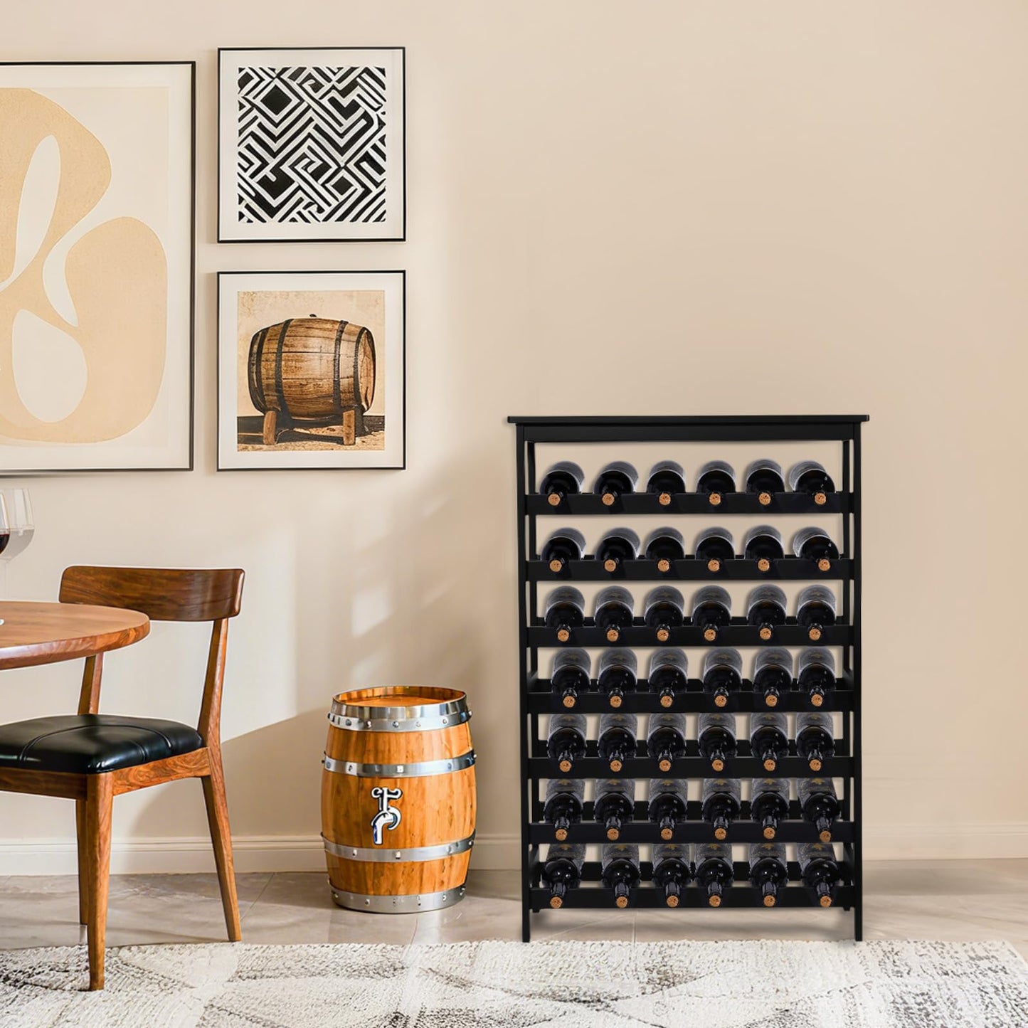 Bambition Bamboo Wine Rack Freestanding Floor, 7-Tier 42-Bottle Wine Storage Shelf with Table Top - Black