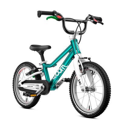 woom GO 2 Bicycle for Children 3 to 4.5 Years Old, 14-Inch Lightweight Bike with Handbrake, Steering Limiter & Chainguard for Boys & Girls - GO 2 - Metallic Turquoise