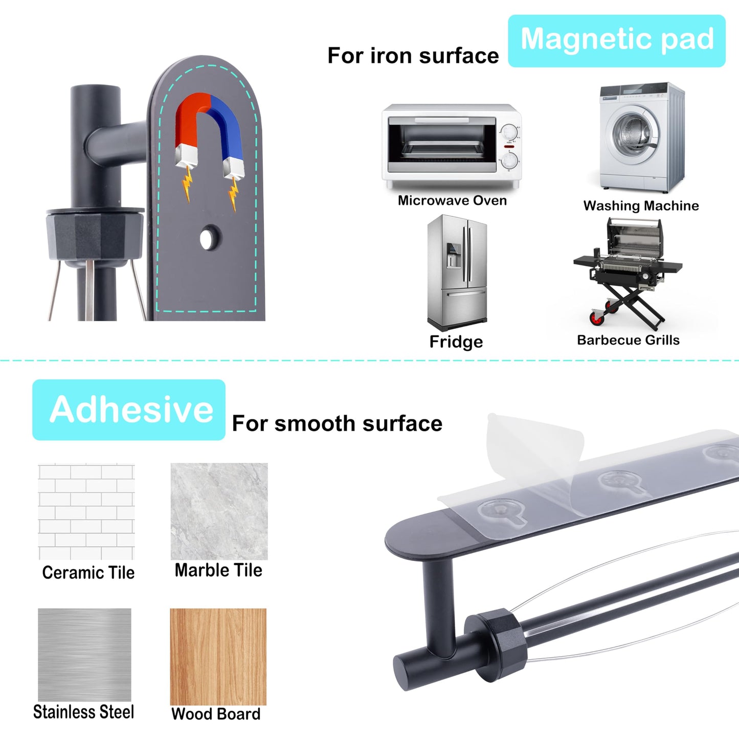 KIHOGEM Magnetic Paper Towel Holder, One Hand Operable Paper Towel Holder Wall Mount Self Adhesive and Strong Magnetic Backing for Kitchen Refrigerator Grill RV(Black)