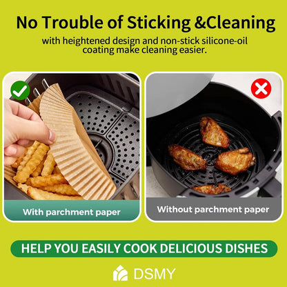 Skiennix 150 PCS Air Fryer Disposable Paper Liners - 8 Inch Non-Stick Parchment for 5-8QT Fryers