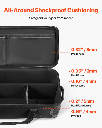 VEVOR Studio Equipment Trolley Case, 39.37 x 14.96 x 12.60 in / 100 x 38 x 32 cm, Rolling Camera Bag, Carrying Bag with Wheels Straps Padded Compartment Handle, for Light Stands, Tripods, Telescopes