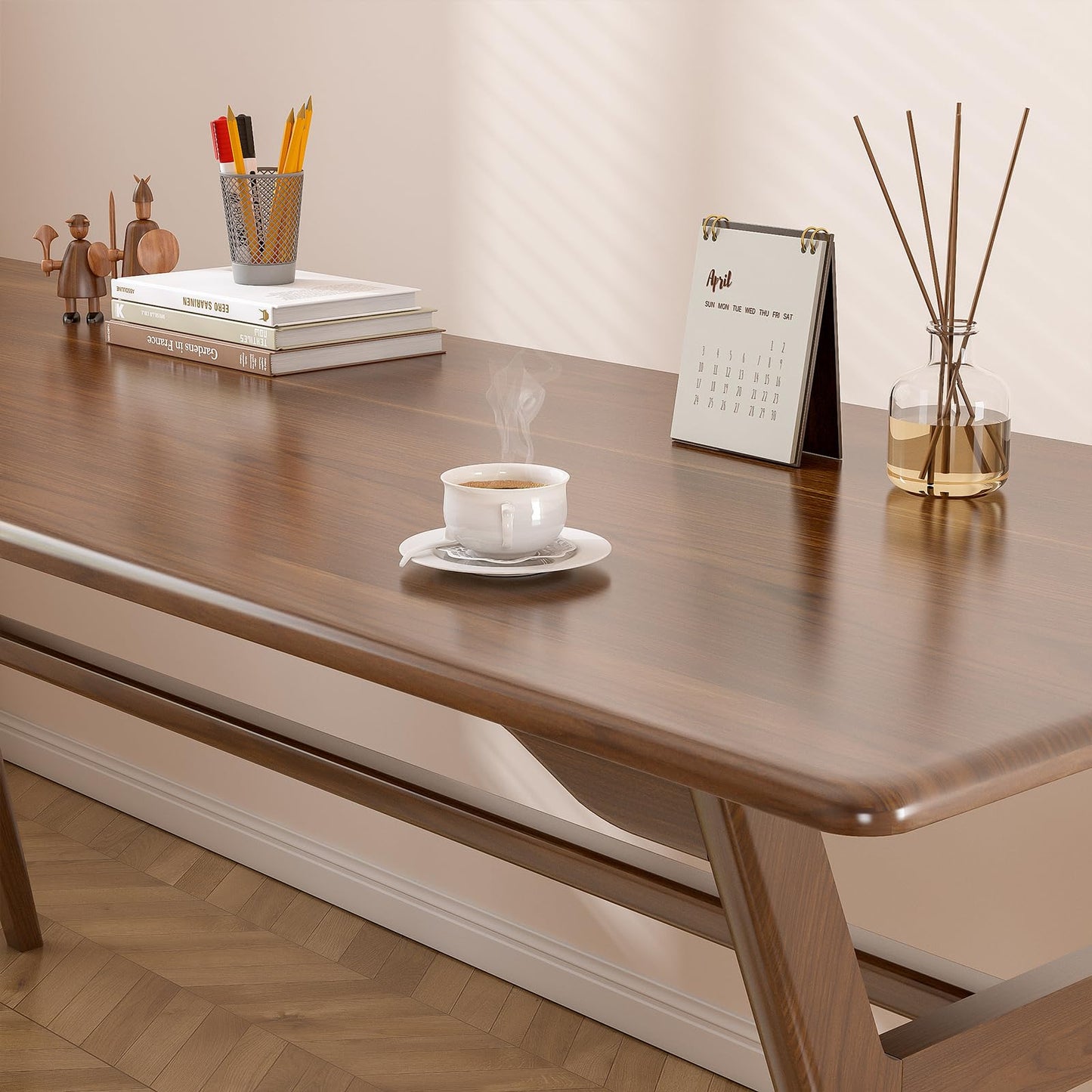 OSCHF Solid Wood Study Desk - 78.8" Double Long Computer Table for Home Office, 2-Person PC Workstation, Walnut