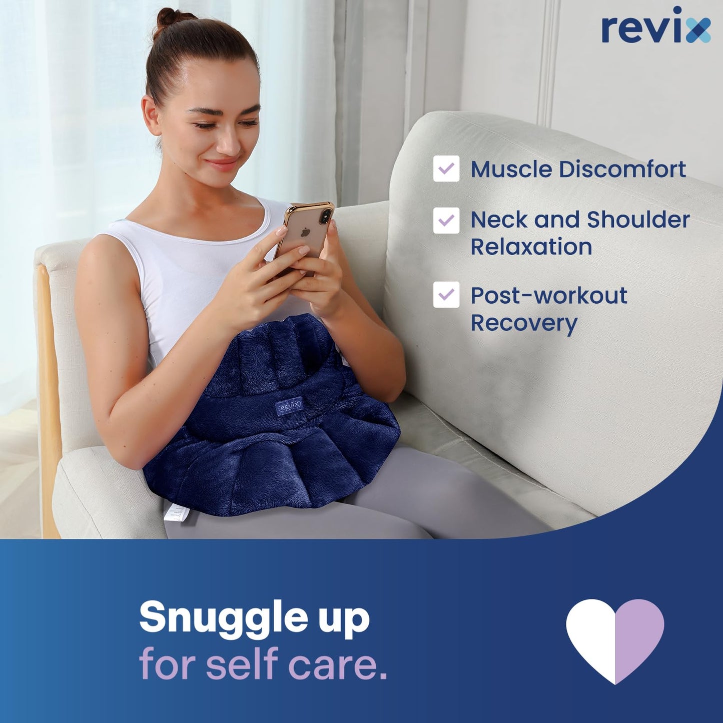 REVIX Microwavable Heating Pad for Neck Shoulders and Back, Microwave Heated Neck Wrap with Moist Heat, Light-Gray