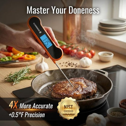 Instant Read Meat Thermometer - Skiennix Digital Kitchen Gadget with ±0.5℉ Precision | Perfect for BBQ, Oven & Candy Cooking - Orange