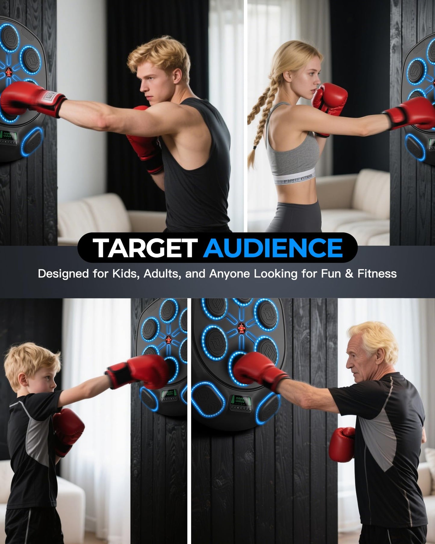 Yifengox New Smart Music Boxing Machine & Interactive Punching Trainer | 8-Target with LED Rhythm Lights & Wall Mount | Home Workout & Fun for Adults/Kids, Ideal Gift