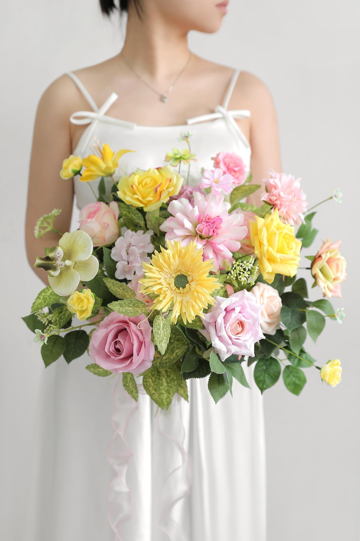 rongflower Yellow Pink Artificial Flowers Combo Set Fake Flower Leaf Box with Stemst for DIY Wedding Bridal Bouquet, Centerpieces, Home Decor, Floral Arrangement Decor