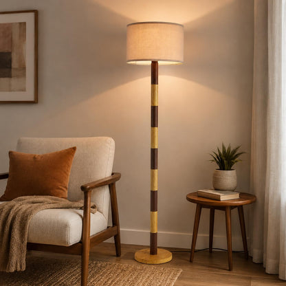 CozyCanyon 65" Wood Pattern Floor Lamp for Living Room, Dimmable Standing Lamp with Remote and Foot Switch, Rustic Tall Floor Lamp Linen Shade for Bedroom, Corner, Living Room, Home Decor.