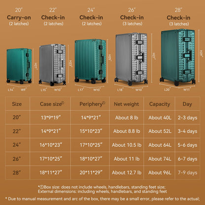 ROAMING Zipperless Luggage 26 Inch with Aluminum Frame, Checked-Large Lightweight 3-Layer PC Hard Shell Suitcase with Spinner Wheels, Metal Travel Luggage with Three TSA Locks, Dark Night Green