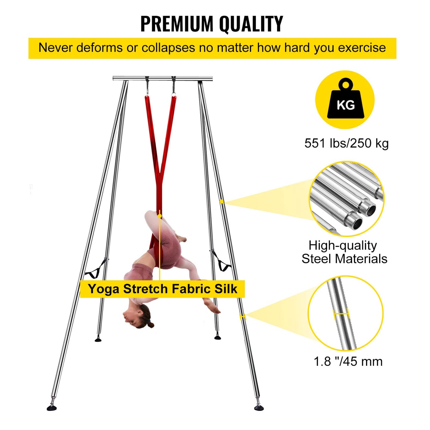 Happybuy Yoga Sling Inversion, 9.6 FT Inversion Yoga Swing Stand 68lbs, 551lbs/250kg Aerial Yoga Frame with 236in/6m Yoga Swing Inversion Sling Body Yoga Bundle Safety Belts Wine Red