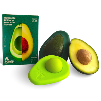 Food Huggers Avocado Huggers 2pc Silicone Reusable Avocado Savers with Pit Storage | BPA Free, Dishwasher Safe Holder | Large & Small Set