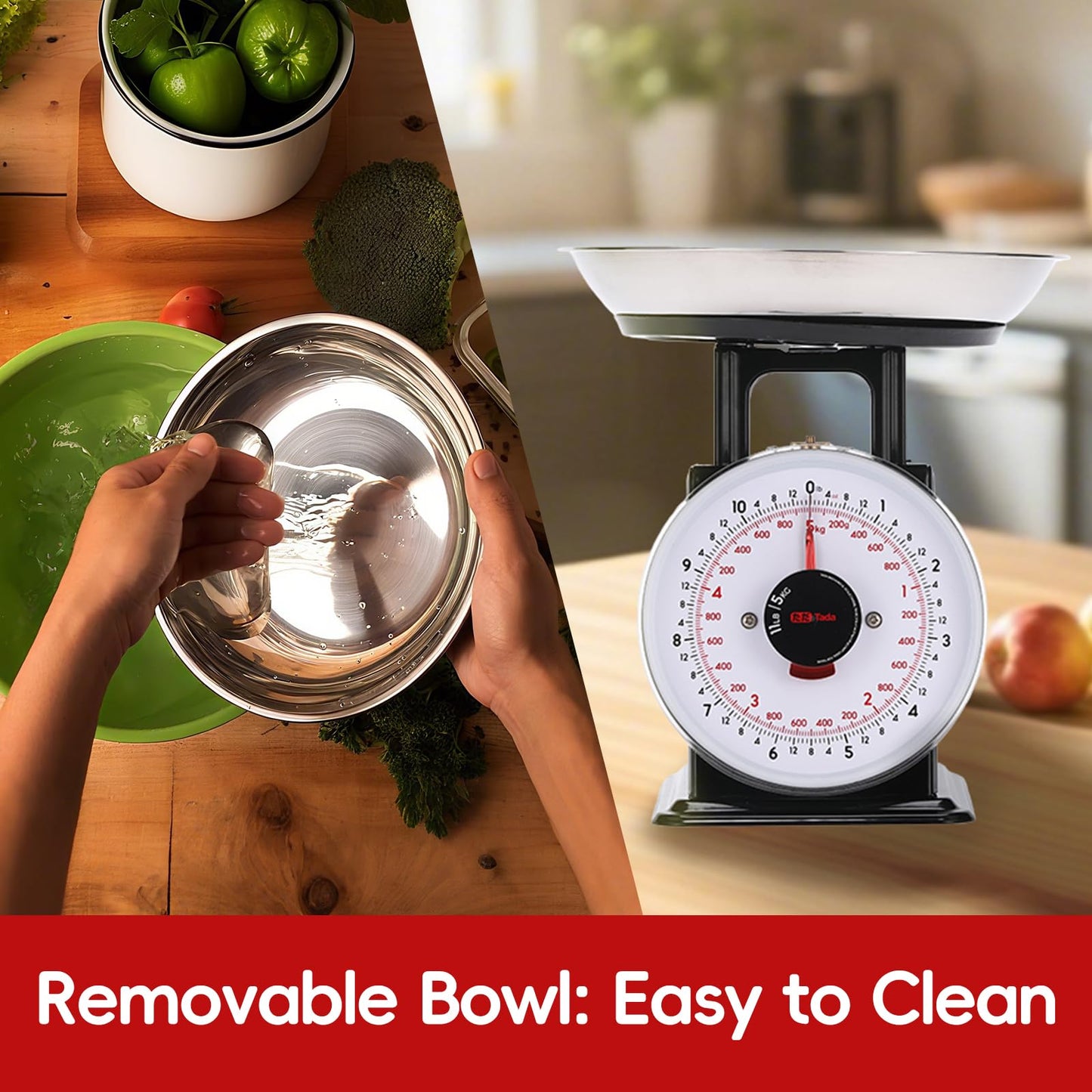 Tada 11lb Analog Kitchen Mechanical Food Scale Weighing Dial Scale with Bowl