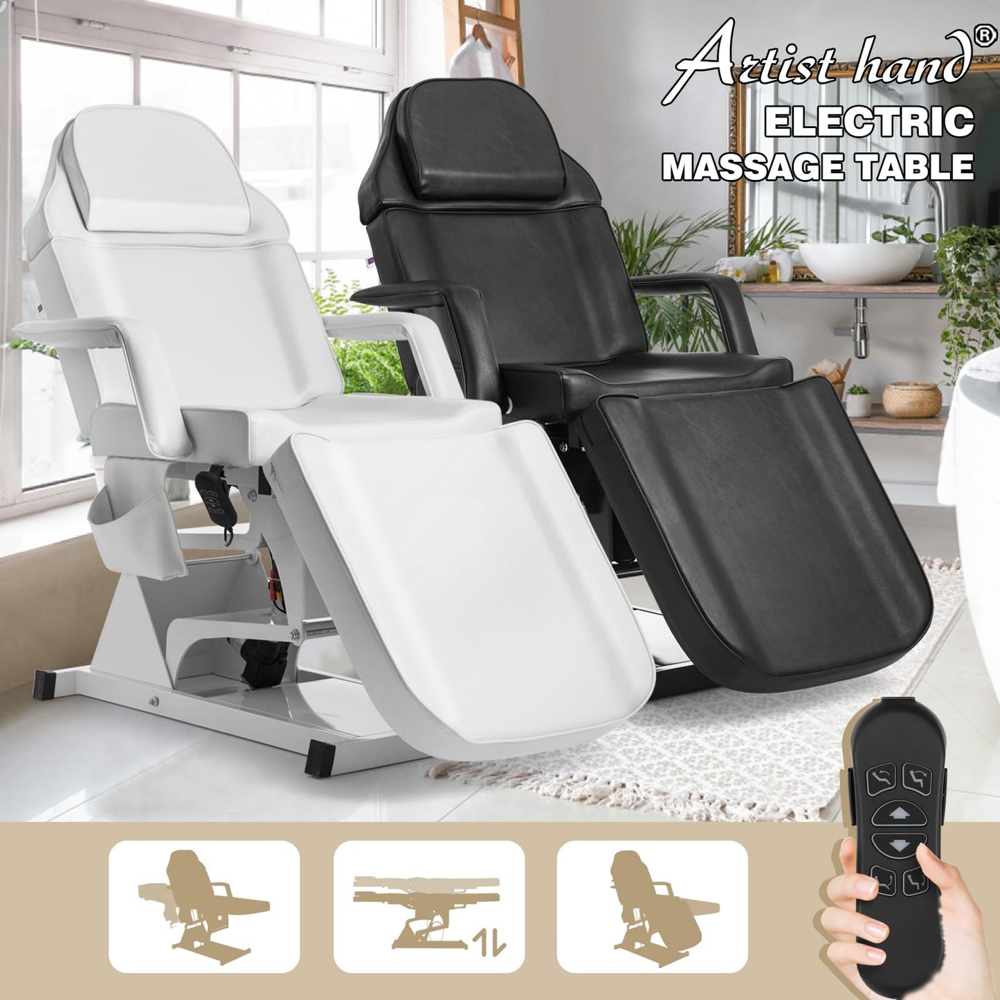 Artist hand Facial Bed for Esthetician MassageTable Beauty Bed Medical Aesthetic Tattoo Procedure Bed with 3 Motor Electrical Adjustments,White
