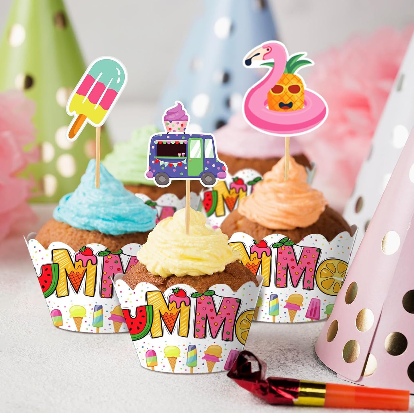 Fouliki Set-Wedding Ice Cream Cupcake Liners & Toppers Four Seasons Baby Shower Birthday Party Decorations,Baking