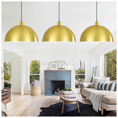 YOGIRL Gold Pendant Light, 20" Farmhouse Ceiling Light with Gold and White, Elegant Semi-Circular Shade Design, Adjustable Height Industrial Dome Pendant Lights for Kitchen Island, Dining Room