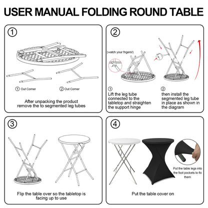 HTVSHEE 2 Set 32" High Top Table Round Folding Cocktail Tables with Removable Legs & 2 Stretch Covers White Tall Bar Table for Wedding Party Patio Events