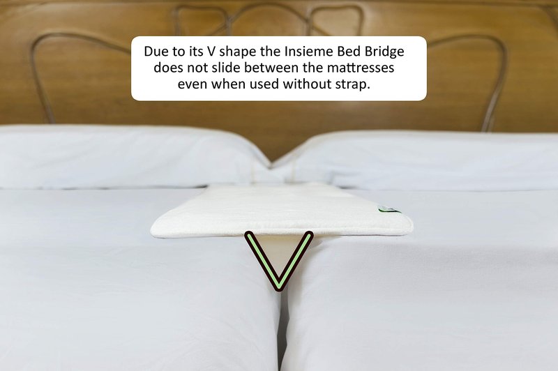 Insieme 12 x77 inch Bed Bridge Twin to King - Split King Gap Filler for Adjustable Bed - Hypoallergenic Fabric - White, Thin and Strapless