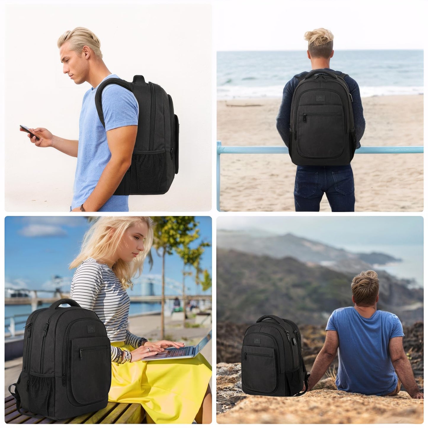 MATEIN College Large Travel Backpack, TSA Expandable Laptop Backpack with USB Charging Port, Anti Theft Computer Bag Fit 17.3 Inch Laptop Water Resistant College Computer Bag Gift for Men Women, Black